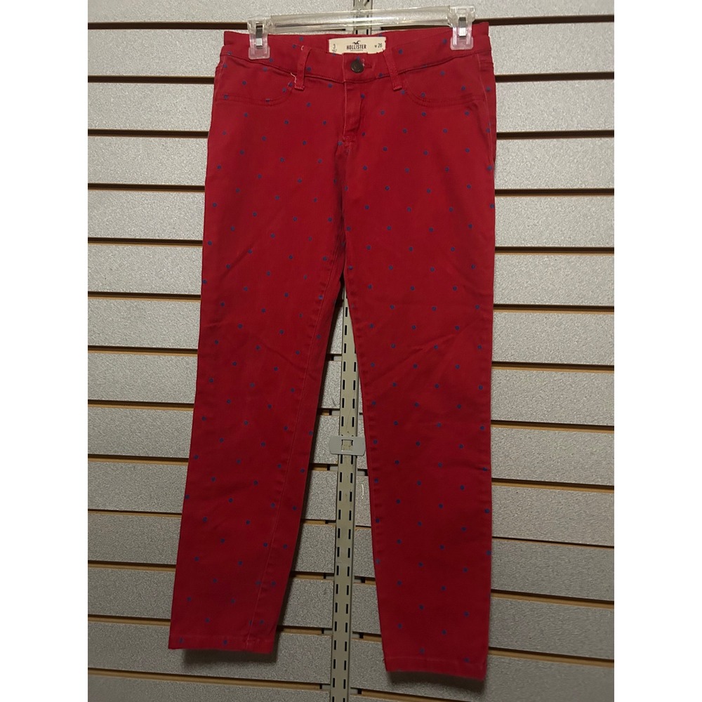 Hollister Womens Red Blue Polka Dot Skinny Jeans‎ Low Rise Size 3 W26 Stretch
